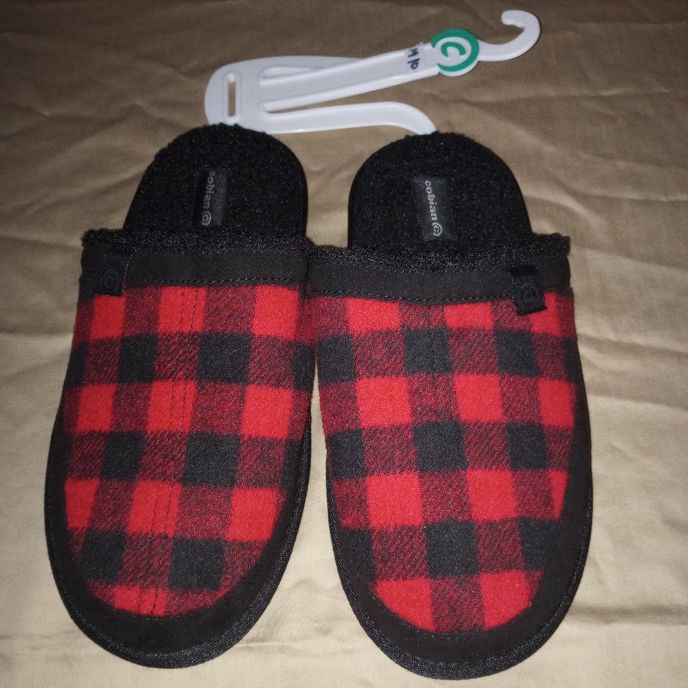 Cobian Men's Black and Red Plaid Slippers - Size 10 - NWOT